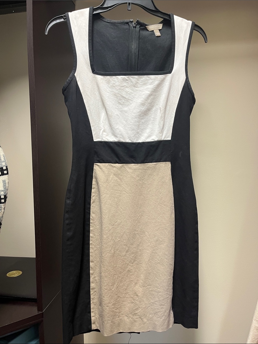Banana Republic Black, White & Beige Colorblock Sheath Dress